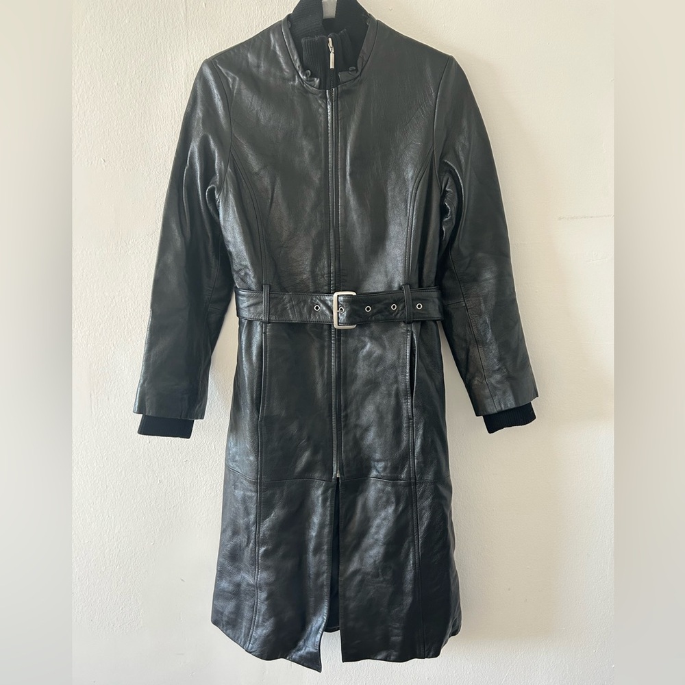 Bisou Bisou black leather belted trench